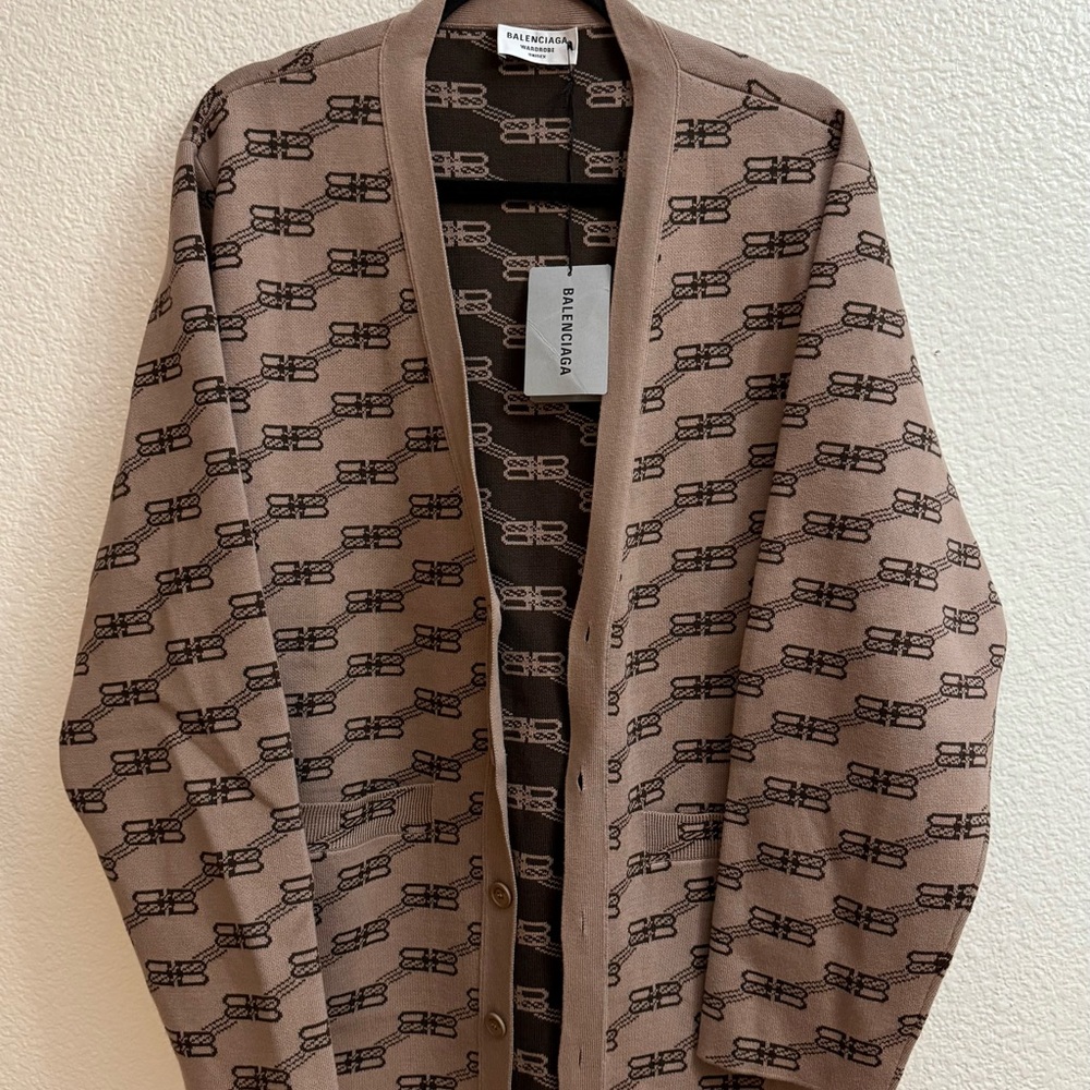 Balenciaga Beige/Brown Cardigan Cotton BB Monogram Knit Unisex NWT 704561 - Picture 3 of 7